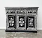 Black Hand Painted Sideboard Cabinet Buffet Indian Moroccan Geometric Bone Inlay