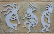 Set of 3 Small Kokopelli Musicians Metal Wall Art 11" T White & Silver Finish