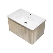ACA Wall Mounted Oak MDF Ripple Vanity Soft Close Drawer Ceramic Basin 76x46cm