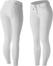 HORZE Womens Grand Prix Silicone Knee Patch Breeches - White - 26