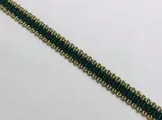 FOREST GREEN ON DARK BEIGE FRENCH SILK PASSEMENTERIE SCROLL GIMP BRAID TRIM
