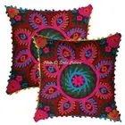 Scatter Cushion Covers 16x16 Suzani Embroidered Cotton Floral Boho Pillow Cases