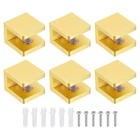 6Pcs Glass Shelf Brackets, Solid Brass Bracket for 0.31"-0.39" Glass, Gold
