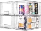 4Pack Large Stackable Kitchen Storage Drawers, Clear Foods Organizer Bins wit...