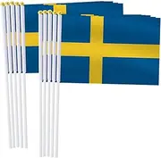 Sweden Handheld Small Flag Set,10 PCS 5×8 Inch Mini Swedes Hand Held Banner,Tiny Digital Printed Polyester Banner