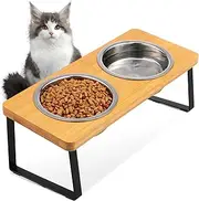 Happyyami Elevated Cat Bowls Set Durable Stainless Steel Double Bowls with Stand for Indoor Cats Small Dogs Healthy Eating Posture Stylish Feeding Station for Comfortable Use