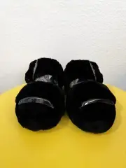 NWT UGG Fluff Yeah Slide Black Woman's Sheepskin Slipper Sandals Sz 8