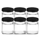 6pc Lemon & Lime 120ml Glass Square Jar Food Storage Container w/ Black Lid