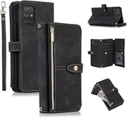 [UEEBAI] Case for Samsung Galaxy A53 5G, 9 Card Slots Retro Leather Wallet Shockproof Flip Cover with Hand Strap Card Slots Zipper Pocket Kickstand Handbag Magnetic Closure - Retro Black