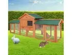Chicken Coop Rabbit Hutch 220cm x 44cm x 84cm Large Run Wooden Outdoor
