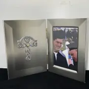 New Graduation Picture Frame “Bless This Graduate” Hinged Satin Silver Colored