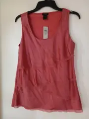 Ann Taylor Loft Womens Top Tank Mauve Coral Tiered V neck Size Medium NEW