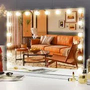 Large Hollywood Vanity Mirror with Lights and USB Charging Port - 18 Dimmable LED Bulbs, 3 Color Modes - 80x60cm White