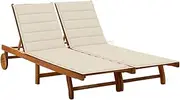 2-Person Garden Sun Lounger with Cushions Solid Acacia Wood, Patio Sun Loungers