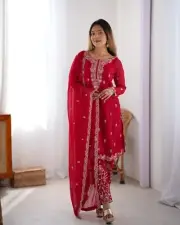 India Pakistan Designer Georgette Women Kurta Sequin Work With Dupatta & Pant