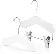 Hangerworld Set of 12 Kid's White Wooden Top & Pants Clip Closet Coat Hangers - For Baby & Toddler Clothes 10 inches (25cm)