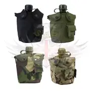 Army Style 1L Water Bottle Nylon BTP ,DPM Camo ,Black, Olive Green Pouch, 58