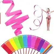 Niceup 12Pcs Ribbon Dance Wands Rainbow Gymnastics Ribbon Streamers for Kids Party Bag Fillers Goodie Bag Fillers Birthday Return Gift Princess Fairy Circus Party Favors Decoration Supplies