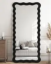 Furnbar Full Length Mirror, 71" x 32"Irregular Wavy Mirror, Large Floor Standing Mirrors Wall Mounted with Flannel Wrapped Frame for Bedroom & Living Room