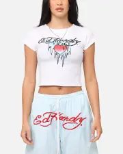[ED HARDY] Ed Hardy Women's Ice Heart Baby T-shirt White - Size M M White