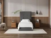 My Style Framed Headboard & Slimline Base - King Single / Gunmetal / Gas Lift Base