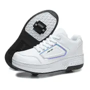 Children Junior Roller Skate Shoes Kids Sneakers with Two Wheels Boys Girls Wheels Shoes Adult Casual Boys Shoes white 35