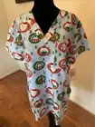 I Love Scrubs Women's XS Oversized Christmas Pattern V-Neck Scrub Uniform Top