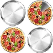 LxcshLjx 4Pcs Pizza Tray, 12 Inch Pizza Baking Pan, Stainless Steel Pizza Serving Tray, Nonstick Pizza Oven Tray, Pizza Baking Sheet, Crisper Bakeware, Pizza Cooking Plate for Roasting Pie Cake Cookie