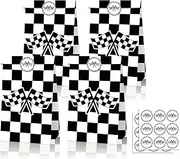 24 Pack Race Car Party Favor Bags with Stickers Race Car Goodie Bags Black and White Checkered Gift Bags Racing Birthday Party Bags Checkered Flag Party Supplies