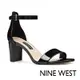 NINE WEST PRUCE3 一字帶漆皮粗跟中跟涼鞋-黑色