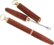 2pcs Ear Care Tools Cleaner Ears Portable Ear Cleaning Tools Ear Wax Removal Scooper Remover Earwax Cleaning Tools Tip Stick Steel Travel Cleansing Ear Scraper Wooden Light Brown