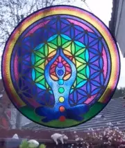 Huge 12" SUNCATCHER, Stained Glass Chakra SUNCATCHER, FLOWER Of LIFE SUNCATCHER