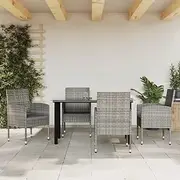 Patio Furniture Sets 5 Piece Garden Dining Set Grey and Black Poly Rattan and Steel