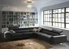 LOVISA GENUINE LEATHER 4-SEATER CORNER SOFA BLACK
