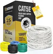 Cat5e Ethernet Cable 1000FT Pull-Box, 24AWG, CMP Plenum Insulated Solid Bare Copper Internet Cable 350 MHz, Provides High-Speed 1-5Gbps, UTP Bulk Ethernet Cable with Smooth Fast Reel, White