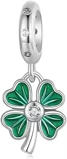 [Generic] Shamrock Dangle Charm Lucky Four Leaf Clover Genuine 925 Sterling Silver Compatible With Bracelet