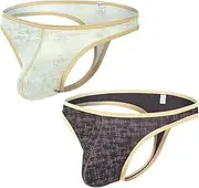 [JINSHI] Men's Sexy Thong Underwear Silky G-String Colorful Bulge Enhanced Pouch Thongs Low Rise T-back Underwear Tanga