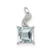 Sterling Silver Rhodium Plated Dia. u0026 Aquamarine Square Pendant