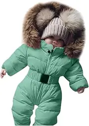 [Generic] Snow Pants Youth Boys Jumpsuit Warm Baby Jacket Coat Girl Infant Hooded Winter Boy Outerwear Romper Boys Coat&Jacket Youth Boys Snowsuit Green