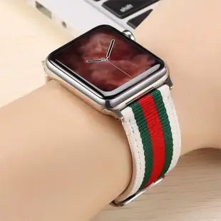 適用於蘋果手錶 Apple watch 尼龍古馳經典條紋錶帶 iwatch 4/5/6/7代 40 44 41 45mm