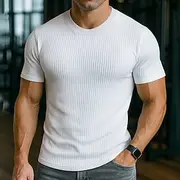 Men's T Shirt Ribbed Knit tee Tee Top Short Sleeves Crew Neck Summer All Seasons Plain Pit Strip Fashion Designer Basic Plain Vacation Street Casual White Blac