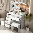 Large Dressing Table with LED Lights Mirror & Stool Vanity Set Makeup Desk White