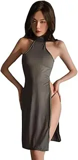 [Oludkeph] Women's Sexy Cheongsam Cosplay Costume Nightshirt Temptation Sleepwear High Split Bodycon Dress