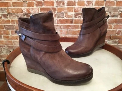 Miz Mooz NYC Brown Leather Narcissa Wedge Ankle Boots 36 5.5-6 NEW
