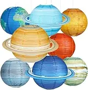8 PCS Planet Paper Lanterns, 12 Inch Outer Space Party Decorations, Solar System Planets Lantern for Kids Theme Birthday Room Decorations J3902