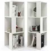 Costway 2PCS 3-tier Bookcase Cube Storage Organizer w/Compartments Display shelf Living Room White
