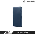 【CASE SHOP】VIVO Y50 專用前插卡側立式皮套-藍