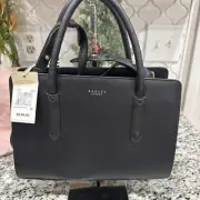 Radley London Purse Handbag Leather Black Med Zipper Crossbody Dust Cover