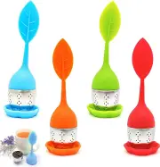 Set of 4 Stainless Steel Silicone Tea Infuser Set with Lid and Saucer Tea Infuser Fine Filter for Tea Lovers (Random Color)