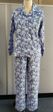 Ladies Blue Floral Cotton Flannelette PJS Pyjamas Set (1595)